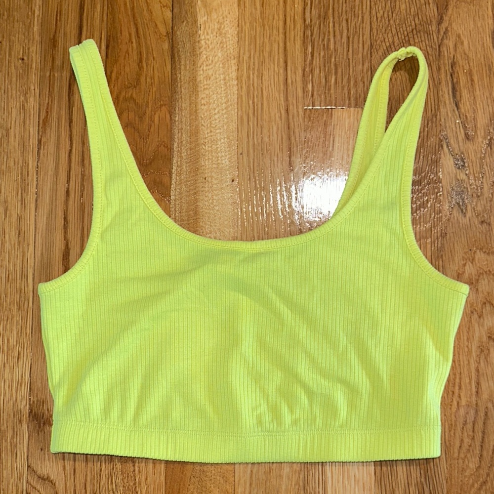 New Neon Yellow Ribbed Crop Top